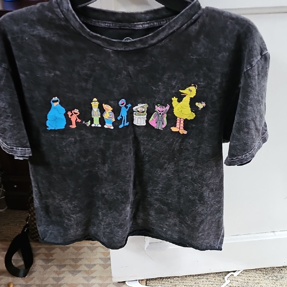 Sesame Street Charcoal Tee with Vibrant Characters